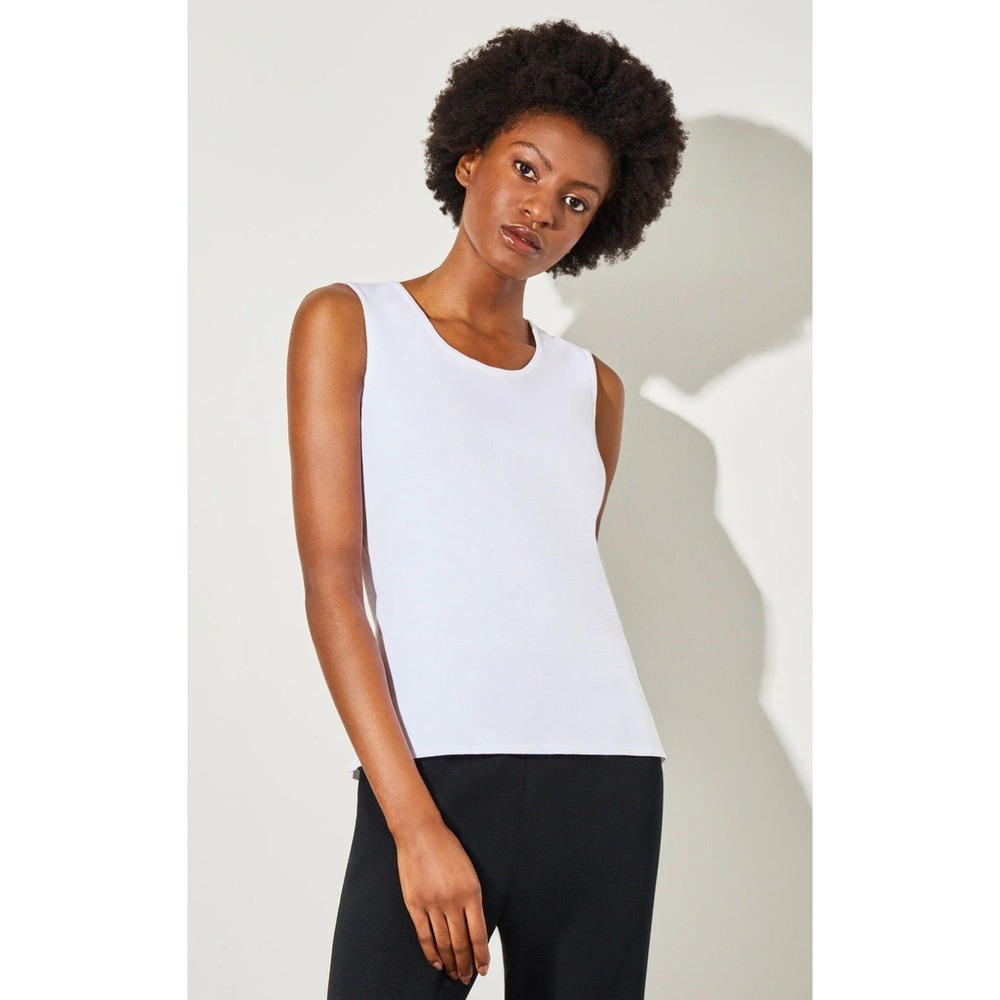 Ming Wang Mid-Length Scoop Neck Knit Tank, White XS Closet Staple classic